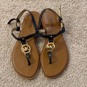 Michael Kors Black and Tan Sandals with Gold Accents
